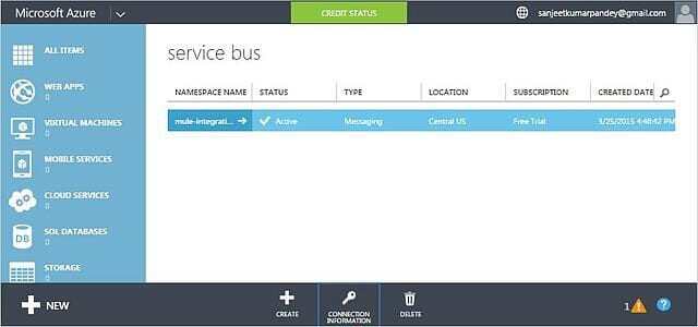 Integration of Mule ESB with Microsoft Azure, Microsoft Azure Namespace