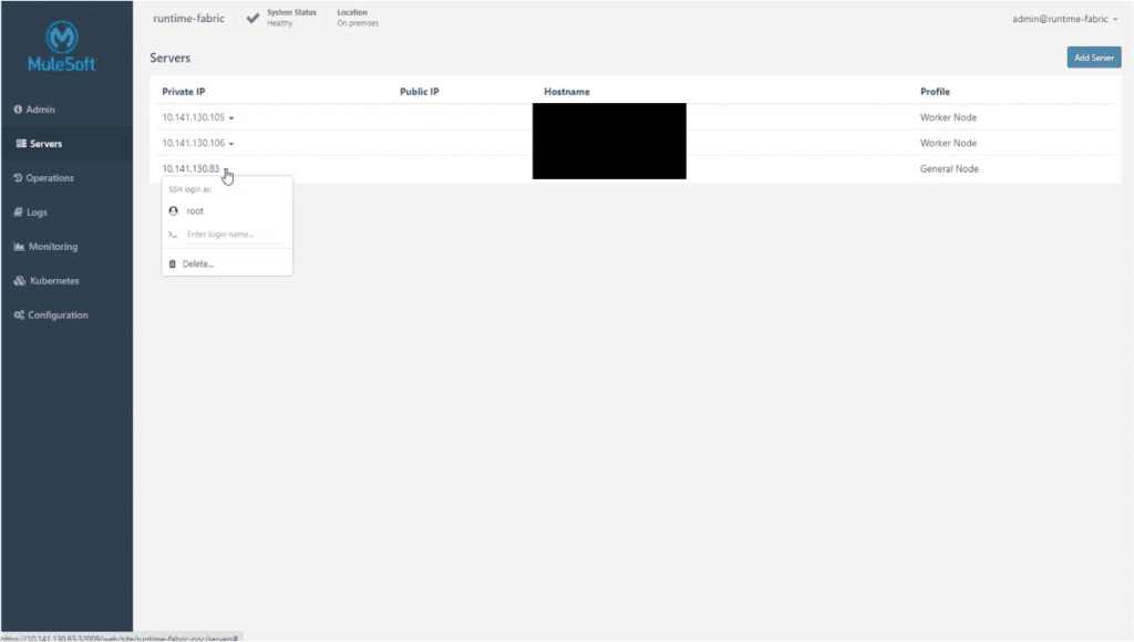 servers/nodes on the RTF instance