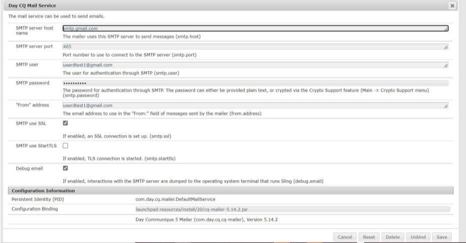 Setting up AEM Mail Service and Account