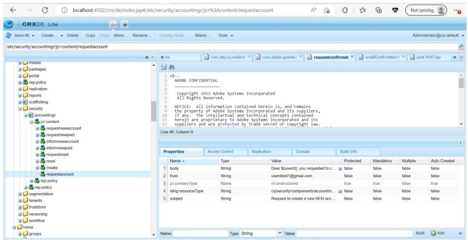 Setting up AEM Mail Service and Account