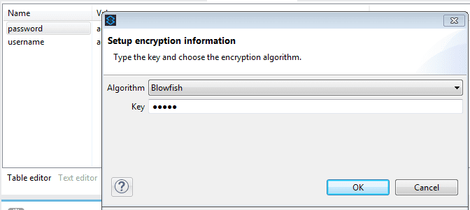 Setup encryption information