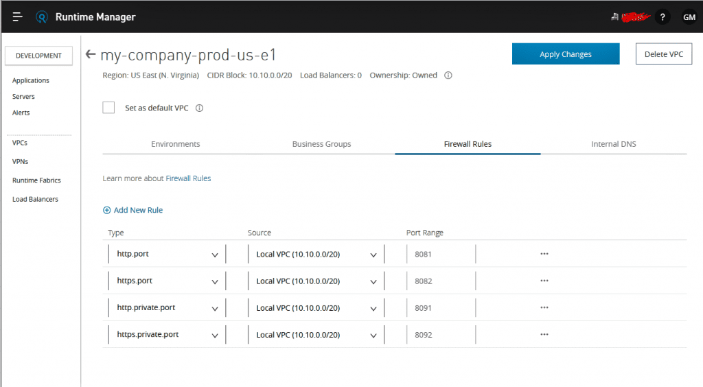 VPC Firewall Config Cloudhub